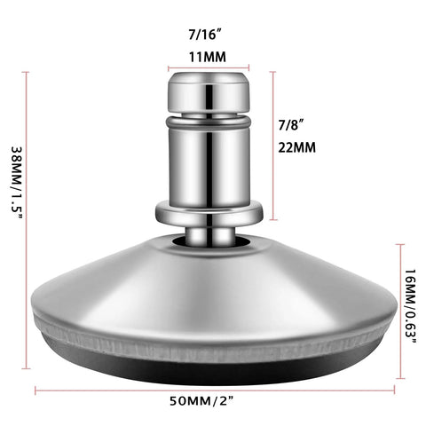 Heavy Duty Low Profile Desk Chair Casters With A Grippy Grip Ring Base showing dimensions of 11mm stem and 50mm base for stability.