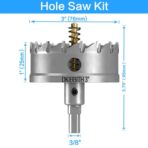 Heavy Duty 3 Inch TCT Hole Saw Kit With Tungsten Carbide Blades showcases a 3 inch cutter with titanium pilot drill.