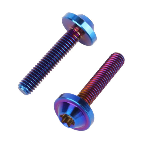 Grade Five Titanium Bolts For Bike And Moto Mods Button Torx Head Screws With Knockout Rust Resistance Heavy Duty Fasteners For Built Different Rides Set Of Four Slick Burnt Blue M4x20mm Hardware Pieces, showing two screws.