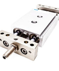 Straight Up Double Acting Pneumatic Cylinder With Dual Piston Rods And Slide Tab Mount For Precision Air Actuation In Bore Sizes From 10 To 25 Millimeters And Stroke Lengths Ranging Up To 125 Millimeters For Drop Dead Reliability On Any Job Site showing dual rod and mounting features.