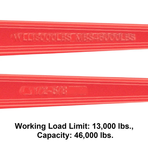 4 Pack 1/2 To 5/8 Inch Ratchet Binders For Heavy Duty Load Securement showing working load limit and capacity markings