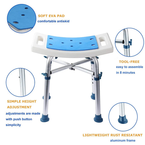 Lightweight Nonslip Shower Chair For Inside Shower And Bathtub Durable Aluminum Bath Stool With Anti Slip Seat Suction Cup Legs