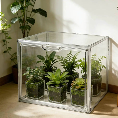 Indoor Mini Greenhouse Stackable Plant Nursery With Clear Panels And Magnetic Waterproof Door For Seedlings, Herbs, And Small Pots, Perfect For Tight Spaces On Windowsills, Balconies Or Small Patios