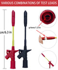 Close-up of two insulated multimeter probes, part of 24 Piece Multimeter Test Leads Set With Alligator Clips And Insulation Piercing Probes For 1000V 10A CAT III Meters Like Fluke KAIWEETS INNOVA Voltmeter And Clamp Meter. Measurement details included.