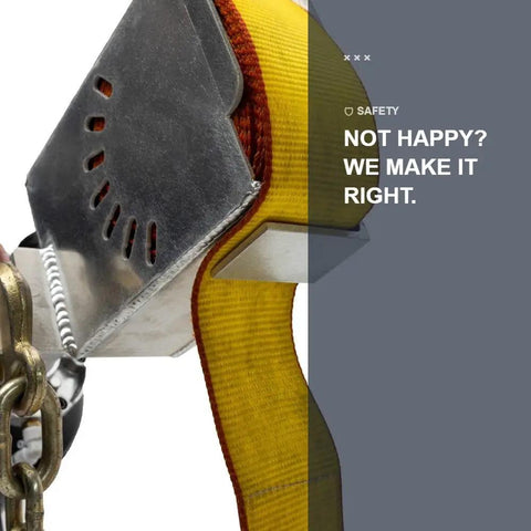 Heavy Duty Pneumatic Strap Launcher For Flatbed Trucks, close-up of yellow strap and metal clip, designed for secure cargo.