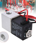 12 Volt DC One Eighth Inch Two-Way Pneumatic Solenoid Valve With Aluminum Body Normally Closed Fast Response For Air Water Gas Systems 2V025-08 Durable Aluminum Alloy Housing Easy Installation In Tight Lines close-up view and details.