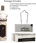 No Fuss Easy Install Replacement Shower Cartridge For Posi Temp One Handle Faucets Tub And Shower Kit Compatible With Moen 1222 And 1222B Cartridges Includes 2 Pack Installation Guide And Lubricant packaging contents including cartridge, lubricant, and guide.