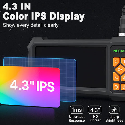 Close-up of 4.3 inch color IPS display on Borescope Inspection Camera With Light For Hard To Reach Areas