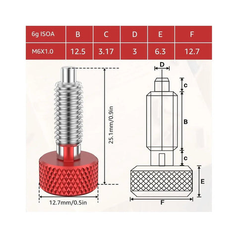 Spring Plunger Quick Release Pins Kit with knurled stainless steel M6 lock pin dimensions for rolling toolbox, workshop gear.
