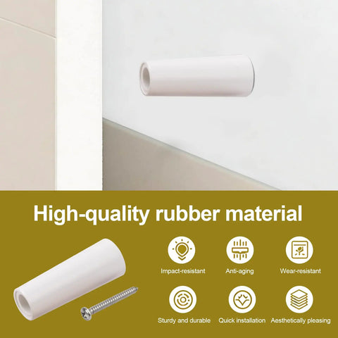 Close-up of No More Door Bangs Heavy Rubber Sliding Stopper Replaces D1802, showing white rubber material and mounting screw.