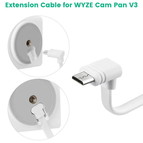 2 Pack 30 Foot Extension Cable For WYZE Cam Pan V3 Outdoor Security Camera Flat Micro USB 90 Degree Power Cord White