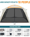 Screen House Tent 12x12 Feet Screen Room With Mesh Gazebos And Two Zipper Doors Ideal Camping Shelter showcasing setup items.