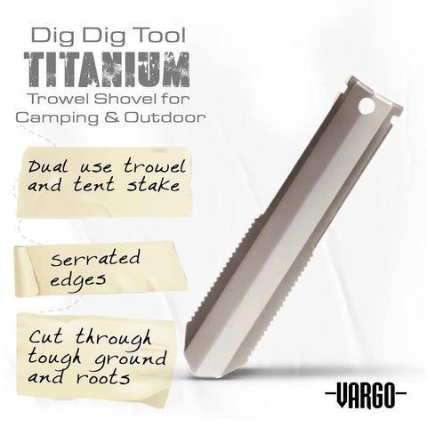 Ultralight Titanium Dig Dig Tool For Camping And Backpacking, compact trowel shovel with serrated edges for outdoor use.