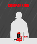 10 Ton Bottle Hydraulic Jack With 20,000 Lbs Capacity And Adjustable Screw Top Extension next to human silhouette for size