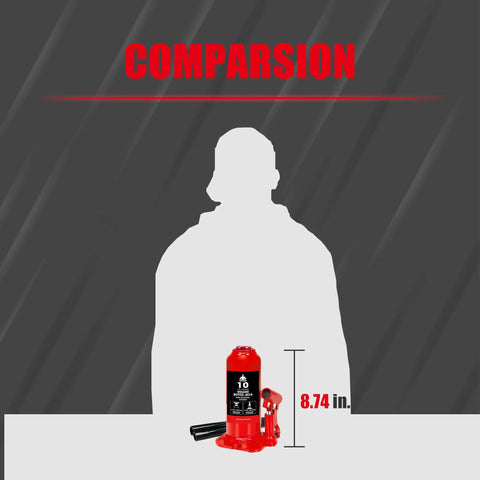 10 Ton Bottle Hydraulic Jack With 20,000 Lbs Capacity And Adjustable Screw Top Extension next to human silhouette for size