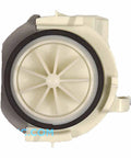 Front view of Dishwasher Drain Pump Replacement 00631200 OEM Quality White with circular design and durable build.