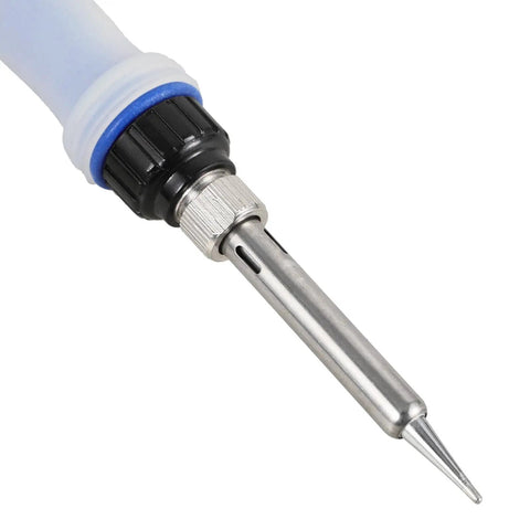 Close-up of Heavy Duty Portable Soldering Iron Kit tip with ceramic core for vehicle welding repair and electric car fix-ups.
