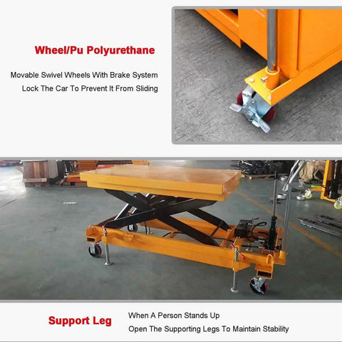 Hefty Load Rated Pedal Hydraulic Table Lifter Powered By Double Scissor Lift And Slick Foot Pump For Zero Drama Height Tweaks Between Two And Five Feet On An Ultra Stable Portable Work Cart With Grip Tight Locking Wheels