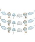 Blue Hot Air Balloon Banner Set For Baby Shower And Birthday Party Adventure Awaits Garland With Clouds And Balloons Three Piece Hanging Decor