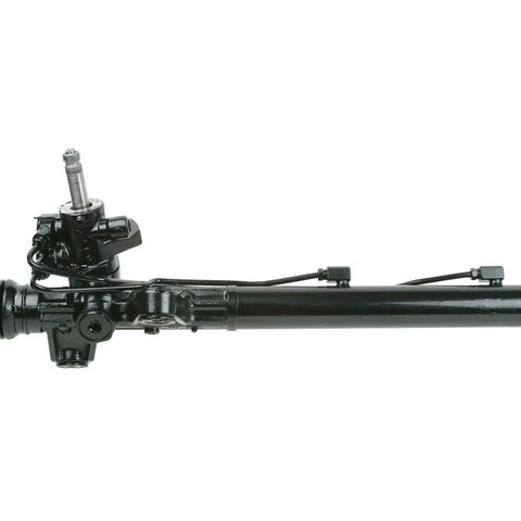 Remanufactured Hydraulic Power Rack And Pinion Steering Assembly With Electric Power Steering showing a detailed side view, durable black finish.