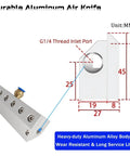 Heavy Duty Aluminum Air Knife Blower With Quarter Inch Port, detailed dimensions and design for factory floor cleanup.