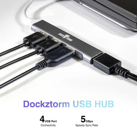 Plug And Play Usb C Docking Station 5 Pack Featuring 100 Watt Power Delivery Tested And Certified Renewed Units Built Tough For Zero Hassle Operation Daily Grind Ready with multiple USB ports and cables.