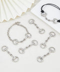 8 Piece Platinum Double D Rings Snaffle Bit Buckles Alloy Jewelry Making Metal Links For Necklaces And Bracelets on white background