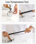 Demonstrating Low Temperature Test with hammer on ice block, showcasing durability of Self Adhesive Aluminum Foil Roofing Tape.