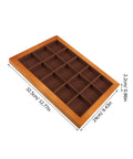 Top Shelf Solid Walnut Wood Jewelry Tray Organizer With Fifteen Grids For Rings Necklaces And Bracelets Compact Vanity Storage Display Plate For Counters, angled view with dimensions.