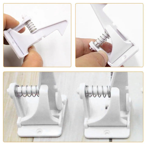 White ABS Childproof Cabinet Locks 16 Pack Prevent Toddlers From Opening Cabinets Refrigerators And Freezers in use