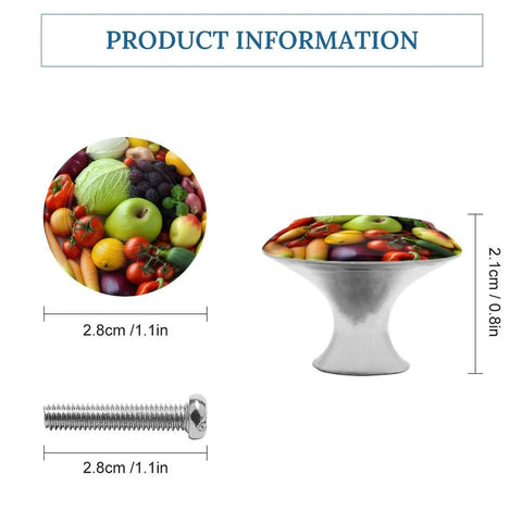Sharp Fruit And Vegetable Round Cabinet Knobs For Drawers, 1.1in size, stainless steel, vibrant design for kitchen or bedroom decor.