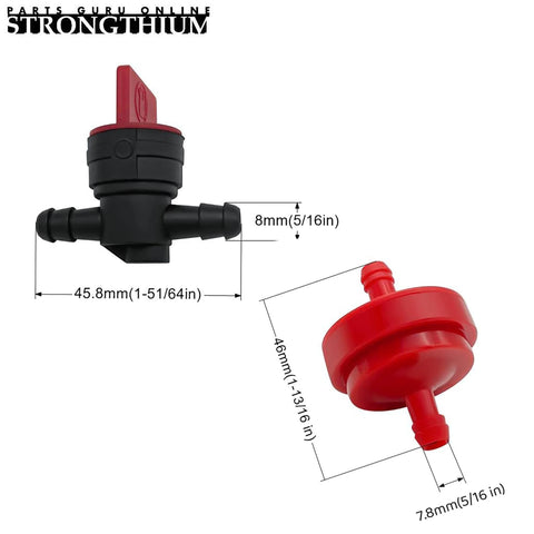 Close-up of inline valves from One Quarter Inch Fuel Line Hose Kit With Clamps And Valves For DIY Lawn Mower Repair 6.6 Ft Long
