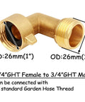 Brass 3/4 Inch GHT 90 Degree Elbow Garden Hose Connector Kit With Male And Female Adapters, Rust-Resistant, Leak-Proof, No Fuss, Includes 5.5 Inch Coil Spring Connector, Rubber Washer, Stainless Steel Spiral Ring For Quick, Easy Watering, 3/4 GHT female to male elbow