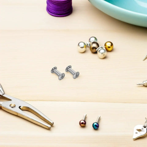 Dope M5 Iron Chicago Screws For Bag Repair And Jean Fastening 110 Piece Heavy Duty Rivet Hardware Set For Diy Crafting, laid on a wooden table.