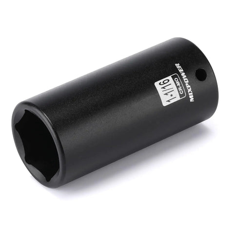 Half Inch Drive Deep Impact Socket in CRMO Steel with Radius Corner Design and Six Point Opening for Maximum Torque and Easy Axle Nut Removal