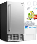 15 Inch Under Counter Commercial Ice Maker Produces 110 Lbs Of Ice Daily With 25 Lb Storage Capacity Sleek Silver And Black Finish