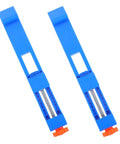 Grab These 2pcs Adjustable Wood Cutting Positioning Clamps For Your Circular Saw Rail, featuring blue clamps with orange knobs.