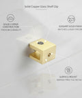 Solid Copper Glass Shelf Clip Surface Mount Bracket For Bathroom Tile Walls And Backsplash Holds Glass Panels, gold finish