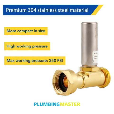 Water Hammer Arrestor Set for Washing Machines, Quiet Pipe Noise Reduction, 2 Pack, Three Quarters Inch Fittings, premium 304 stainless steel