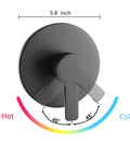 Matte Black Shower Valve Handle Kit for Wall Mount Rough-In Tub Shower Control Valves showcasing handle rotation and dimensions.