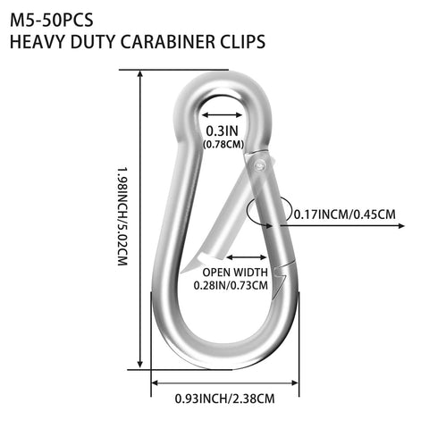 Galvanized Steel Spring Snap Hook Carabiner Clips With 220 Lbs Capacity For Outdoor Use Hammock Swing Travel M5 2 Inch 50 Pack