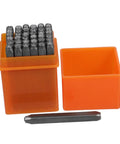 Awesome 37 Piece Metal Stamping Kit With Letters Numbers Heart Symbols And Punches for crafting in orange box