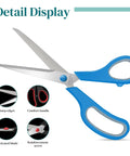 Heavy Duty Multipurpose 8 Inch Scissors Bulk 48 Pack Stainless Steel Shears For Home Office Classroom Supplies Sewing Craft Paper Cutting Colorful Set, blue handle detail