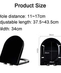 Heavy Duty Plastic Toilet Seat With Silent Soft Close Hinges, Standard Size Duroplast Build, measurement guide image