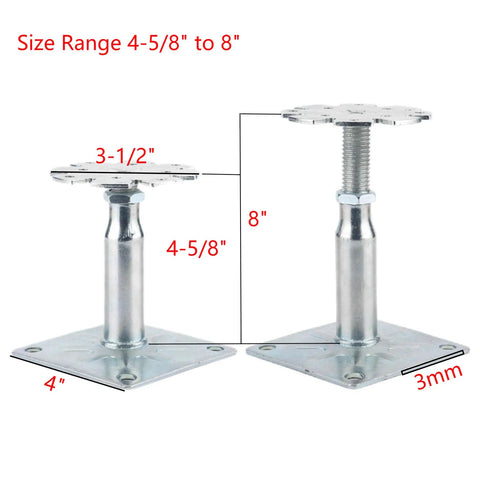 Adjustable Pedestal Paver Deck Support And Floor Raising Kit With Mini Post Jacks shown with dimensions 4-5/8 to 8 inches
