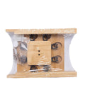 Packaged Eight Rod Floor Stand For Fishing Poles Bamboo Base Storage Rack With Soft Ring Protectors, components visible