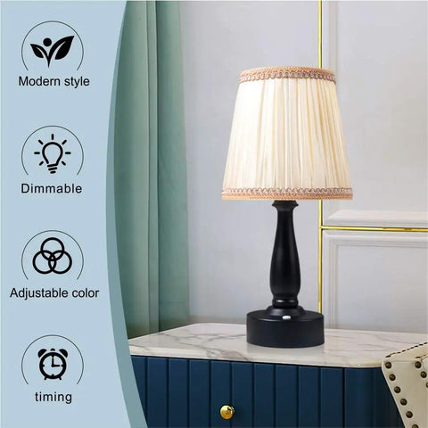 Lit Two Pack Battery Powered LED Night Lights Portable Dimmable Warm White Eye Protection Lamps With Remote Set Of 2 table image