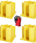 High Visibility Yellow Guardrail Base Boots 4 Pack With Abs Plastic Design Hella Durable For Temporary Traffic Control Plus Nitrile Coated Work Gloves displayed with red and black nitrile gloves.