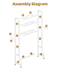 Assembly diagram of Over The Toilet Storage Rack With 3 Tier Metal Organizer Free Standing Bathroom Shelves Paper Holder And 3 Hooks Space Saving Bathroom Shelf Above Toilet White