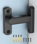 90 And 180 Degree Sliding Barn Door Lock Adjustable Zinc Alloy Security Latch installed on door with screws included.